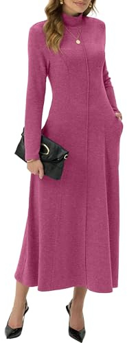 GRECERELLE Womens Maxi Dress Turtleneck Long Sleeve Fall Winter Elegant Casual Daily Work Date Lounge Stretchy Long Dresses for Ladies with Pockets