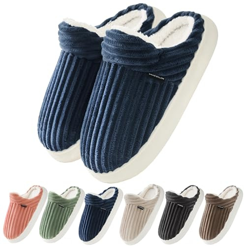 Donpapa Chaussons Femme Homme Pantoufles Hiver Chaud Mousses Pelucheuses Confortables Antidérapantes à Mémoire Intérieur/extérieur Bleu 270