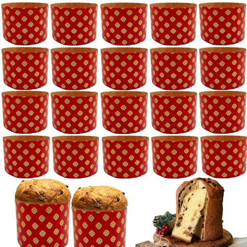 DHER 20 st panettonformar för panettoner, bakform, hög temperaturbeständig, panettontårta, tårtform, julbrödsmugg (röd, 135 x 95 mm)