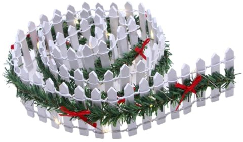 Miniature Christmas Village Fence - 35 Inch Wooden Mini Village Barrier | Decorative Picket Fence | Fairy Garden Fencing Panel With LED Light For Christmas Tree Holiday Home Decor Miniature Town