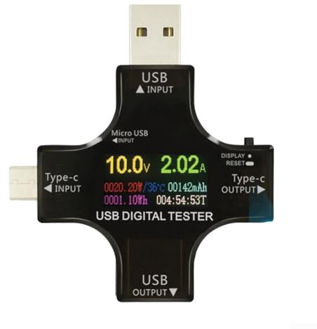 Oniissy Voltmetro amperometro digitale con schermo a colori, ingresso USB-C e USB-A, tester di potenza per caricabatterie e power bank, compatibile