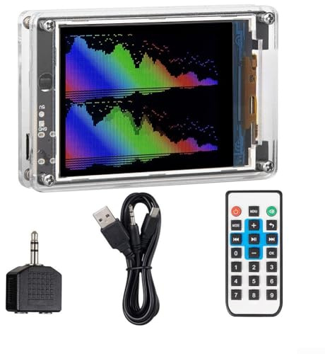 Honseadek MIC+LINE - Reloj medidor de nivel de sonido con pantalla de audio estéreo LCD y visualizador de espectro musical, entrada con cable o micrófono, control remoto, brillo ajustable para