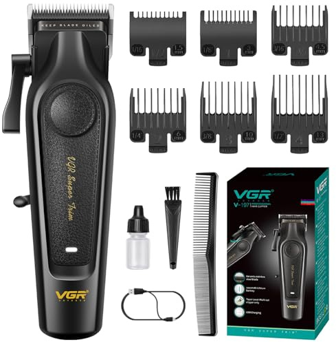 VGR 197 Professional Hair Clippers for Men, Cordless & Corded Barber Clippers with Ceramic Stainless Steel Blades, LED Indicator, Hair Cutting Kit with 6 Guide Combs & Grooming Accessories
