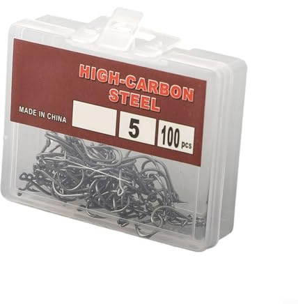 Yuanpgky Lot de 100 hameçons en acier au carbone pour leurres souples, taille 4#-12#, résistants, boîte de rangement organisée incluse (5#)