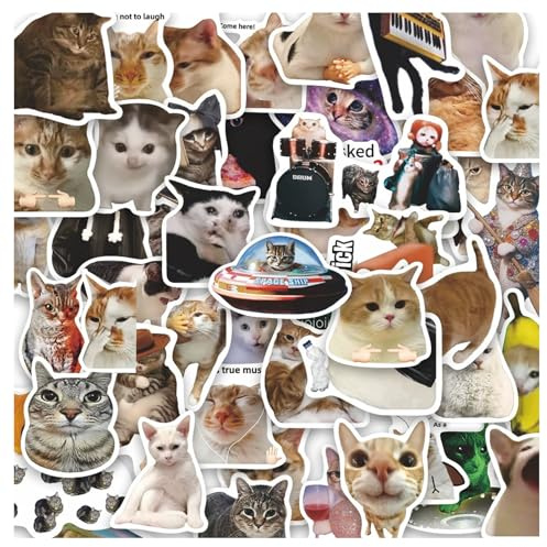 50PCS Funny Cat Stickers – Waterproof Vinyl Cute Cat Stickers Pack for Laptops, Water Bottles, Notebooks & Scrapbooking – Cats Meme Sticker for Teens, Adults & Cats Lovers