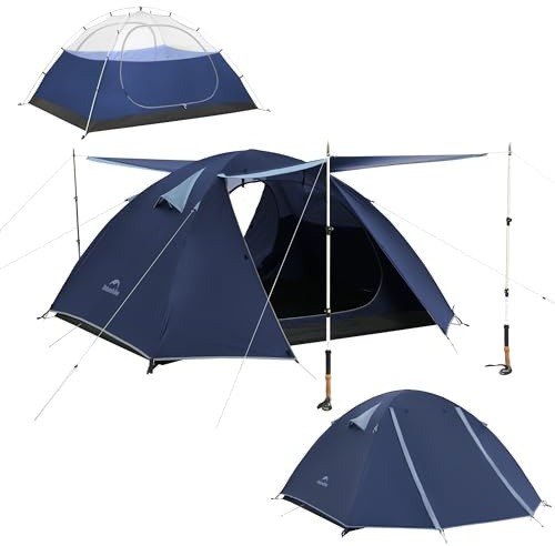 Naturehike bly ultralätt kupoltält 3 personer, tält med 2 tältrum för camping, vandring och cykelturer (blå/3 personer)