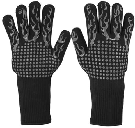 Guanti da saldatura resistenti al calore, protezione isolante a 800 °C, design a doppio strato con fodera in cotone, per uso industriale e cucina (nero)
