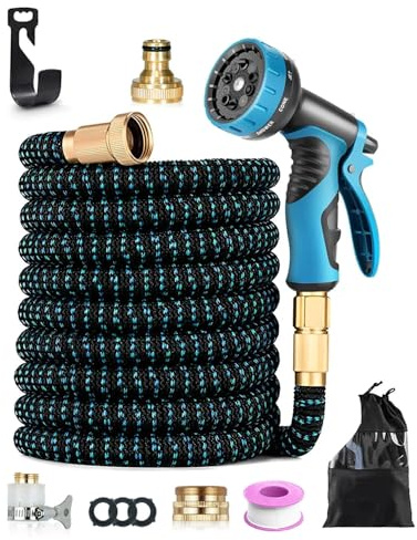 Tuyau Arrosage Extensible 45m avec Pistolet 10 Fonctions, Tuyau d’Arrosage Extensible en TPE, Tuyaux d'Arrosage Anti-Torsion pour Arrosage Jardin, Léger