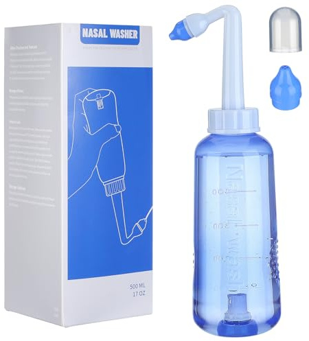 Happyyami Flacon de Rinçage Nasal 500ml 2 Embouts pour Adultes et Garçon et Filles, Bouteille en Plastique pour Irrigation Nasale Domestique et Soin du Nez au Sérum Physiologique