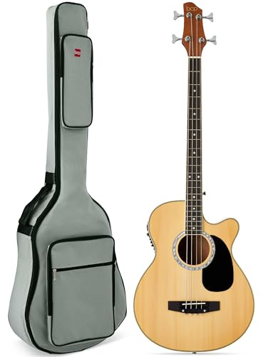 Best Choice Products Acoustic Electric Bass Guitar, Full Size 4 String, Fretted Bass Guitar w/Padded Gig Bag - Natural