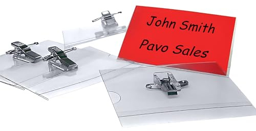 PAVO Boîte de 50 badges transparents format 57 x 91 mm, pince + épingle et bristol