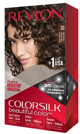 Revlon Colorsilk Beautiful Color, Permanent Hair Dye with Keratin, 100% Gray Coverage, Ammonia Free, 30 Dark Brown
