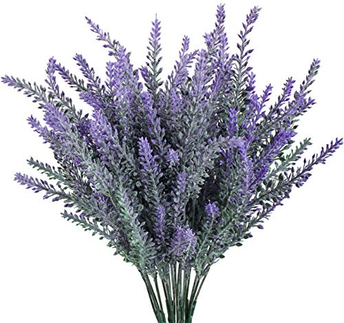 GTIDEA Künstliche Blumen, beflockt, Kunststoff, Lavendel, künstliche Pflanzen, Hochzeitsstrauß, für drinnen und draußen, Zuhause, Küche, Büro, Tischdekoration, Arrangements, Weihnachtsdekoration, 4