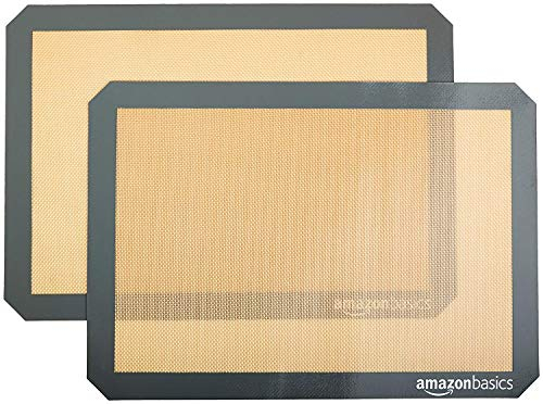 Amazon Basics Rettangolare Tappetini da forno in silicone, confezione da 2, Beige/Grigio, 42L x 30l cm