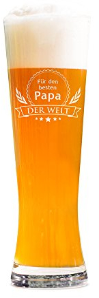 AMAVEL Weizenglas mit Gravur, Bester Papa der Welt, Graviertes Weißbierglas, ca. 0,5 l