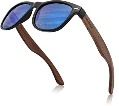 MIAROZ Damen Herren Sonnenbrille Polarisiert: Holzrahmen Anti-Blendung UV400 Schutz – Ideal für Paare Reisen Geschenk Outdoor Autofahren (Blau)