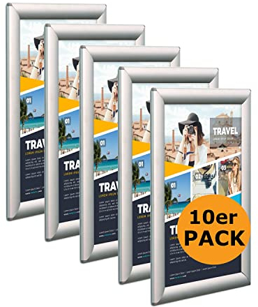 DISPLAY SALES Klapprahmen DIN A4 | 10 Stück | 25 mm Profil | Plakatrahmen in silber | Posterrahmen, Bilderrahmen aufklappbar im Sparpack | Wechselrahmen Budget