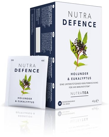 Nutra Tea NUTRADEFENCE - Cold & Flu Tea - Cough Teabags - Immune Tea - Providing Immune Support - With Eucalyptus, Elderberry And Mullein - 40 Individual Wrapped Bags - Herbal Infusion (2 Pack)