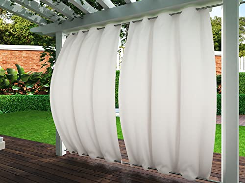 Clothink Outdoor Vorhänge Wasserfest Sonnenschutz Winddicht Rostfrei Schnelltrocknend mit Ösen für Terrasse Garten Balkon Familienhaushalte einfache Montage farbecht(132x215cm,1 Stück, Grau-Weiß)