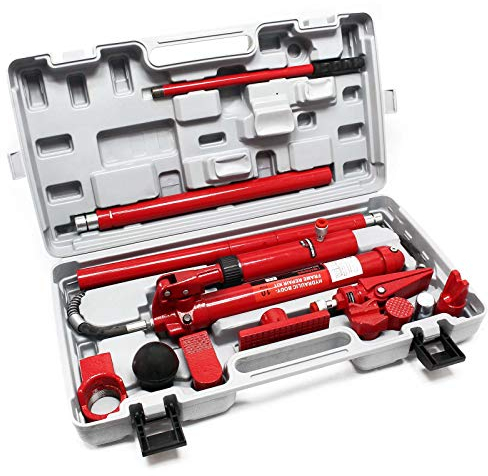 WilTec Jeu de Vérin hydraulique Carrossier - 410 x 190 x 745 mm/Puissance de 10 tonnes - dans Un Coffret - Set de redressage atuomobile & Accessoires Inclus