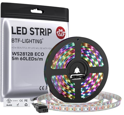 BTF-LIGHTING WS2812 ECO 5M 300 LEDs 5050 SMD Flexibler Streifen Weiß PCB