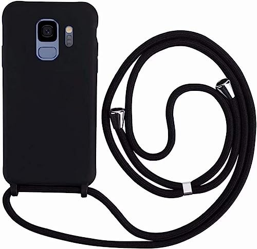 Ququcheng Kompatibel mit Samsung Galaxy S9 Plus Hülle,Handykette Hülle Silikon Seil Necklace Handyhülle mit Kordel Tasche TPU Bumper Schutzhülle für Samsung Galaxy S9 Plus-Schwarz