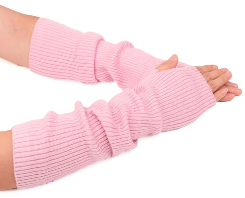 F Flammi Cashmere Blended Arm Warmer for Women Winter Fingerless Gloves Knit Mitten Gloves Wrist Warmer with Thumb Hole