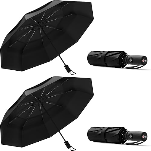 Repel Umbrella Windproof Travel Umbrellas for Rain - Easy Auto Open Close, Durable & Compact Umbrella, Strong Fiberglass Frame, Waterproof Canopy - Backpack, Purse, Portable Umbrella for Travel, 2 Pack