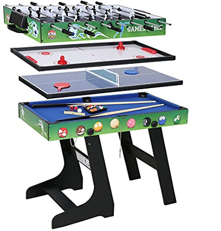 Spieltisch Multifunktionstisch 4 in 1 Spieltisch Kicker Kinder Kickertisch Klappbar mit Tischfußball Billardtisch Tischtennistisch Hockeytisch Weihnachten Geburtstag Party Geschenke 121.5x61x81.5CM
