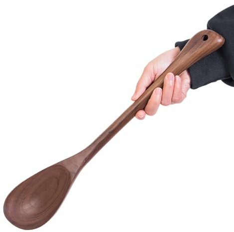 Cucharas gigantes de madera de nogal negro de alta calidad, utensilio grande de madera para cocinar, cuchara enorme en ángulo recto de 17 pulgadas, cuchara de esquina de cocina de mango largo, cuchara
