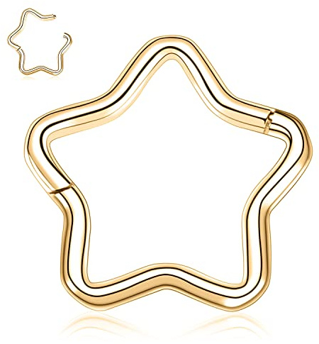 AROWRO Gold Septum Ringe Daith Conch Smiley Orbital Piercing Schmuck 16G Nasenringe 10mm Clicker Creolen Stern Knorpel Ohrringe Hoop
