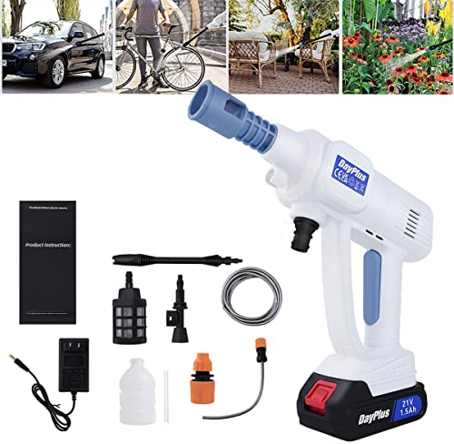 Akku Hochdruckreiniger mit 21V 1,5Ah Akku, 5m Schlauch, Mobiler Hochdruckreiniger mit 3 Düsen Ladegerät für Gartenhaustier Outdoor-Autoreinigungswerkzeug