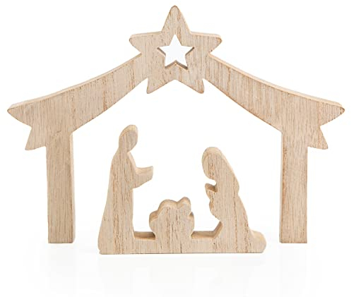 Logbuch-Verlag Piccolo presepe in legno, 20 x 14 cm: decorazioni Natale casa, natività con Maria Giuseppe e Gesù Bambino, set natalizio da tavolo naturale bianco marrone