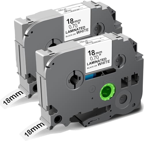 TZe-241 Kompatibel mit Brother P-Touch Bänder 18mm TZe Schriftband | TZ Tape TZe241 0.7 Laminiertes Schriftband für Brother Ptouch H110 H107B H105 H100LB D210 D400, Schwarz auf Weiß, 2 Pack