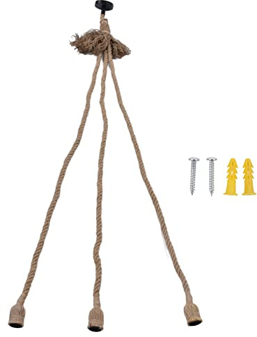 Corda Per Lampada a Sospensione in Corda di Canapa, Portalampada da Soffitto Retrò, Lampada con 3 Basi Per Lampadina, Corda Per Lampada a Sospensione in Corda di Canapa, Decorazioni Per La Casa
