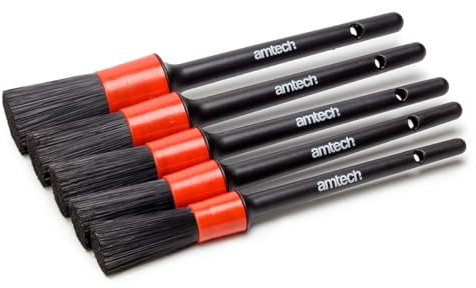 Amtech - Car Detailing Brush Set for Cleaning Dust, Dirt, and More, Suitable for Wet and Dry Use, Non-Scratching Soft Nylon Bristles, Can be Used with Cleaning Products or Waxes (5pc)