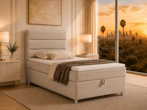 Best For Home Boxspringbett Trinity k-4 mit 7-Zonen Bonell-Federkernmatratze | Boxspringbett 100x200 | Boxsprintbett mit Matratze Und Stauraum | Polsterbett 100x200 - Lieferung bis Bordsteinkante