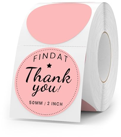 FINDAT Rosa Thermo-Etiketten Rund 50 mm Drucker Aufkleber 500 Stück | Für DIY, Name, Büro, Schule, Logo & QR-Code. Selbstklebend, Vinyl, wasserdicht, beschreibbar, Rolle