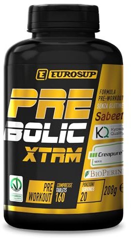 PRE BOLIC XTRM Eurosup - 160 compresse - Creapure® - Kyowa Quality® - Sabeet™ - BioPerine® - BCAA - Beta Alanina - DAA - Caffeina - Vit B1 e B6 - Senza glutine - Vegan