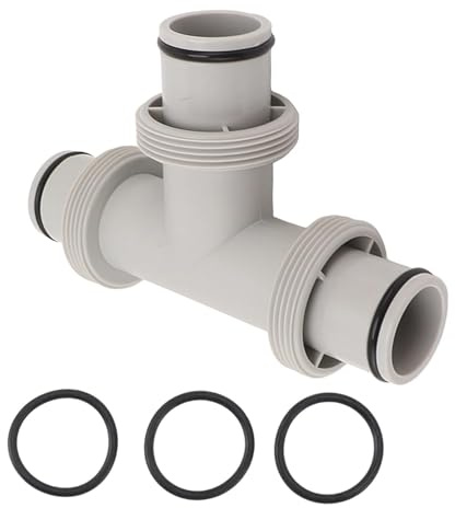 Tissting Pool Schlauchverbinder T Stück 38mm/1,5 Zoll Poolschlauch Adapter | 3 Wege Pool Anschlussset mit Unterlegscheiben Grau Kunststoff Poolschlauch Verbinder für Intex Rohre
