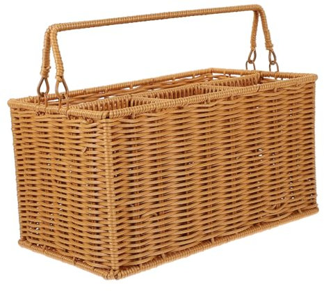 Garneck Besteck-organizer-deckel Gewebter Aufbewahrungskorb Rattan-imitat Besteckhalter Küchenbesteckhalter