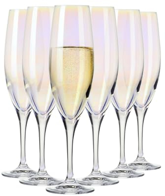 Krosno Bicchieri da champagne iridescenti, collezione Rainbow, set di 6, 220 ml, in vetro di alta qualità, realizzati a mano, eleganti flute per spumante, solo lavaggio a mano, prodotti in Europa