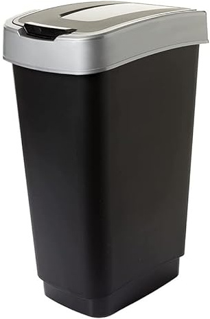 SUSTANIA Mülleimer Küche 25L - Geruchsdicht Abfalleimer mit Schwingdeckel, 1er Set 25 Liter, 60x45x34 cm, Robust Recycelbarer Kunststoff, Schwarz, Made in EU