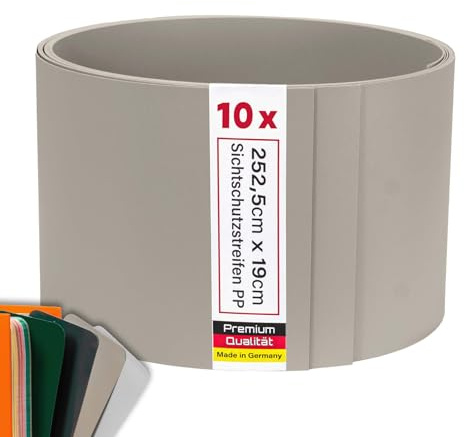 Zaunrebell Sichtschutzstreifen PP Lederoptik Steingrau, ähnl. RAL 7030-10 Stück 252x19 cm für Doppelstabmattenzaun, Gittermattenzaun