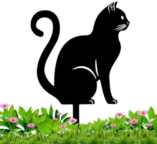 Schwarze Katze Gartenstecker – Metall-Katzenpfähle, Gartenstatuen, feine Handwerkskunst, Katze für Hof, Rasen, Rasendekoration für Terrasse, Katzenliebhaber, Gartendekoration