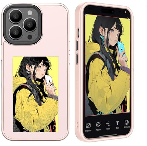 Youery E-Ink Funda, Compatible con iPhone 15, a Partir de imágenes de 3,5 Pulgadas en el Caso, Custom Image Display AI Cell Phone Case, TPU Rubber DIY Phone Case (Rosa, iPhone15 Pro MAX)