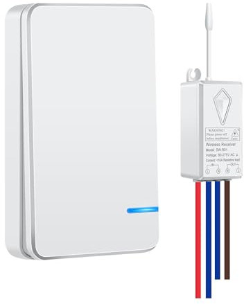 NineLeaf Interrupteur sans Fil, interrupteur mural sans fil, kit mini interrupteur et récepteur sans fil,Télécommande sans Fil pour Les Lumières jusqu'à 1000W,Étanchéité IP65,Pas de câblage nécessaire