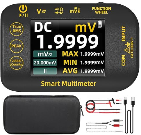 BSIDE Digital Multimeter Tester Pocket Mini 20000 Counts High Precision Electrical Multimeter 1000V with Full-View Colour LCD and Stand, Photovoltaic Voltage Millivolt AC Peak Meter Rechargeable