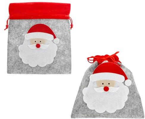 6 x Geschenkbeutel aus Filz (Polyester) für Weihnachten 21 x 23 cm - Geschenktaschen Filz - Weihnachtstaschen aus Filz - Geschenkbeutel Weihnachten (grau, 6 x)