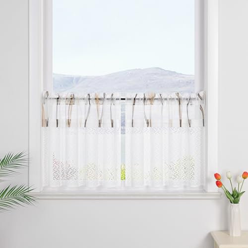 SCHOAL Scheibengardine mit Tunnelzug 2er Set Bistrogardine Transparent Vorhang Spitzenvorhang Kleinfenster Moderne Kurzgardine HxB 45x90 Braun